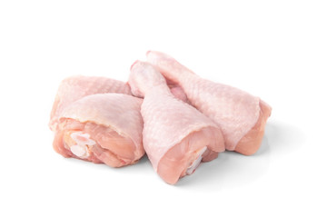 Raw chicken legs isolated on white background.