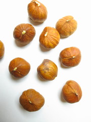 Hazelnut close-up on white background