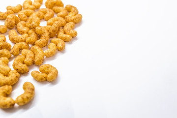 Peanut flips full frame viewed directly from above. Top view. Copy space