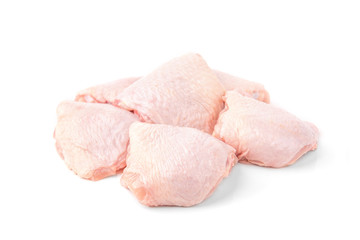 Raw chicken thigh isolated on white background.