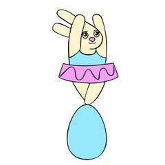 color rabbit icon poster. Coloring book page for adults and kids. Easter themed vector illustration for gift card, flyer, certificate or banner, icon, logo, patch, sticker