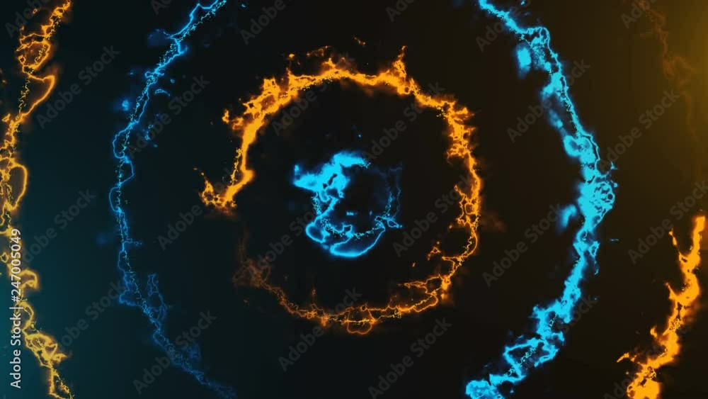 Poster Energy tunnel round with flame effect, modern abstract 3d rendering background, bright computer generated backdrop