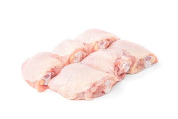 Raw chicken thigh isolated on white background.