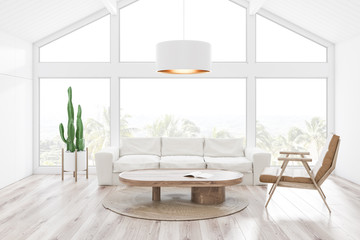 Attic living room, sofa and armchair, white