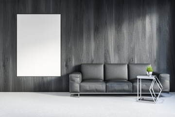 Gray wooden living room, vertical poster