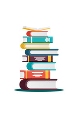 Stack of colorful books on a white background. Pile of books vector illustration