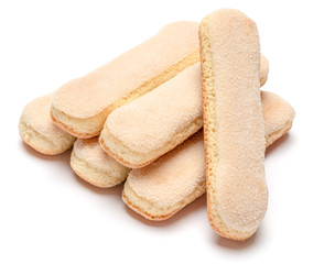 Traditional Italian Savoiardi ladyfingers Biscuits on White Background