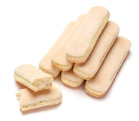 Traditional Italian Savoiardi ladyfingers Biscuits on White Background