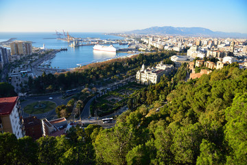 Panorama of the city and the port of Malaga in Spain. © konik60