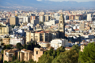 Panorama of the city and the port of Malaga in Spain.
