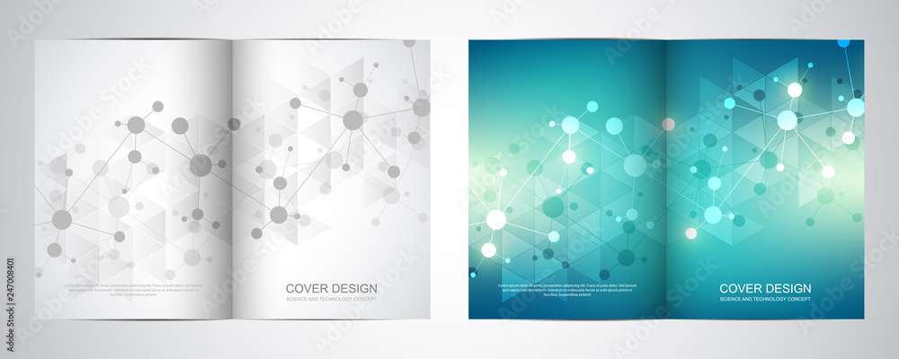 Wall mural bi fold brochure template with science and technology background. geometric texture with molecular s