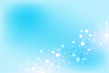 Abstract geometric texture with molecular structures and neural network. Molecules DNA and genetic research. Plexus background. Vector illustration for medical, scientific and technological design.