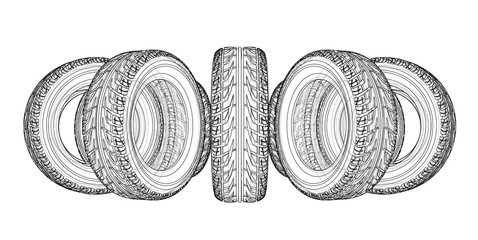 Car tires concept. Vector rendering of 3d - obrazy, fototapety, plakaty