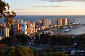 Panorama of the city and the port of Malaga in Spain. © konik60