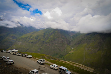 Taxis stand at Rohtang pass, Manali, Himachal Pradesh 