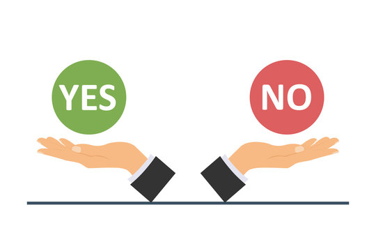 Concept Yes or No. Symbol Yes or No in hand. Vector illustration.