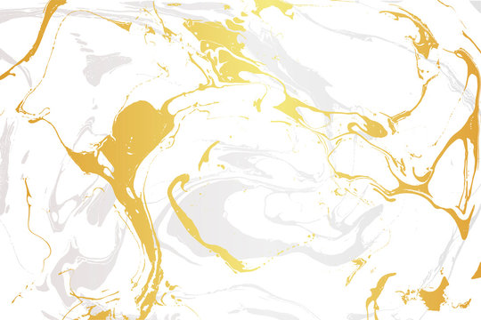 Creative gray, white and gold marble background. Vector hand drawn texture made with liquid ink. 