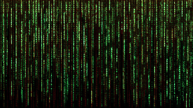 Digital gezeichnete Skizzen gr&uuml;ne bin&auml;re Netzwerk Matrix, Illustration
