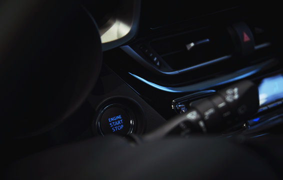 engine start stop button in the car interior