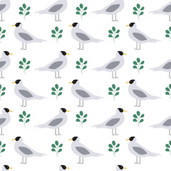 Obraz premium Seamless summer pattern with gull. Birds Scandinavian background.