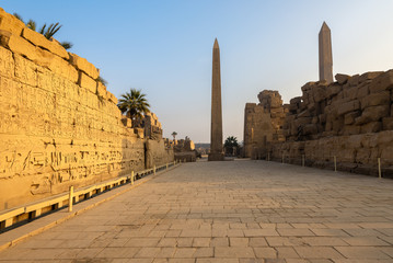 Karnak Temple Complex with Queen Hatshepsut obelisk in the background, Luxor, Egypt - obrazy, fototapety, plakaty