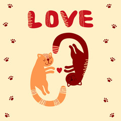 Cute cats inlove with word love.  Valentine's day card. 