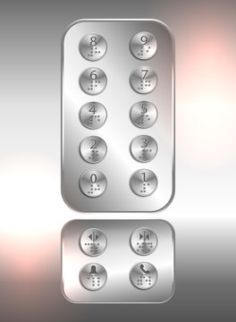 Lift /elevator push buttons with numbers and braille code for blind people - Vector