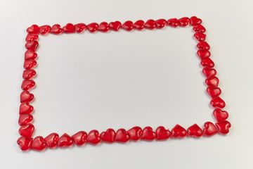 large frame for text made of red glass hearts Valentine's Day greeting card Copy Space