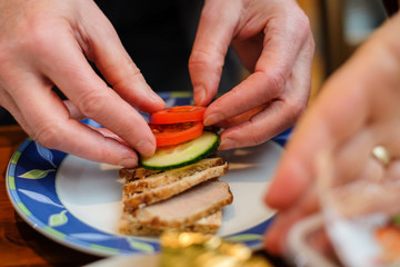 preparing decorational food with crispbread