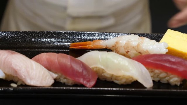 Japanese food: High quality sushi assortment, shot in 4K