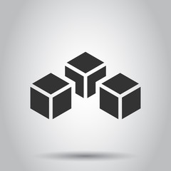 Blockchain technology vector icon in flat style. Cryptography cube block illustration. Blockchain algorithm concept.