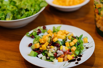 fresh salad with cheese for a healthy and hip diet