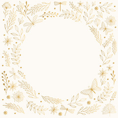 Golden hand drawn summer card for fresh design. Vector isolated illustration.