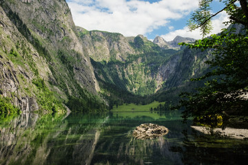 epic landscape scenery with high mountains and germanys highest waterfall Röthbachfall