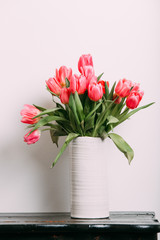 Colorful tulips easter decoration in a home. Spring concept