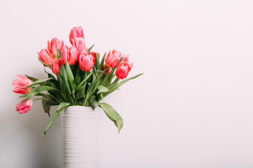 Colorful tulips easter decoration in a home. Spring concept