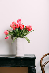 Colorful tulips easter decoration in a home. Spring concept