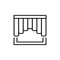 Black & white vector illustration of shaped curtain shutter. Line icon of window vertical blind jalousie. Isolated object