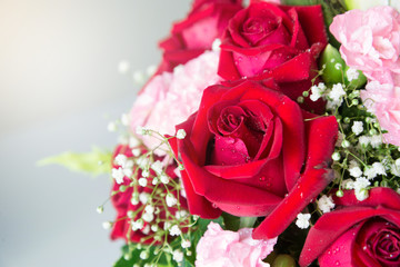 Colorful flower bouquet from red roses ,Roses in a brides flower bouquet.