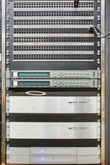 Patch panel with multiple audio connectors for setting the audio message between the audio console...