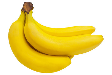 Gelbe Bananen freigestellt auf weißem Hintergrund. Reife frische Bananen.