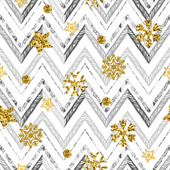 A Gold snowflake pattern zigzag. Christmas chevron