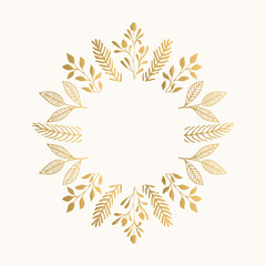 Summer gold frame with flowers and leaves. Vector isolated illustration. - 247017693