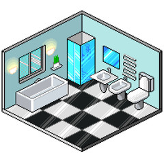 Pixel art isometric bathroom detailed vector illustration
