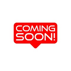 Red banner coming soon, simple icon, logo, sign