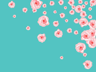 Floral Summer Poster With Pink Roses On A Blue Background. Romantic Background With Roses For Wedding And Greeting For Valentine's Day.