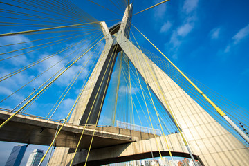 Obraz premium Modern architecture. Modern bridges. Cable-stayed bridge in the world, Sao Paulo Brazil, South America. 