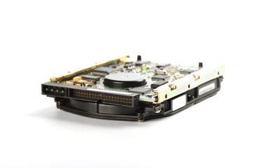 Selective focus. Used hard disk isolated on a white background.