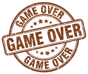 game over brown grunge round vintage rubber stamp