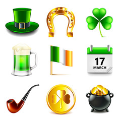 Saint Patrick day icons detailed vector set
